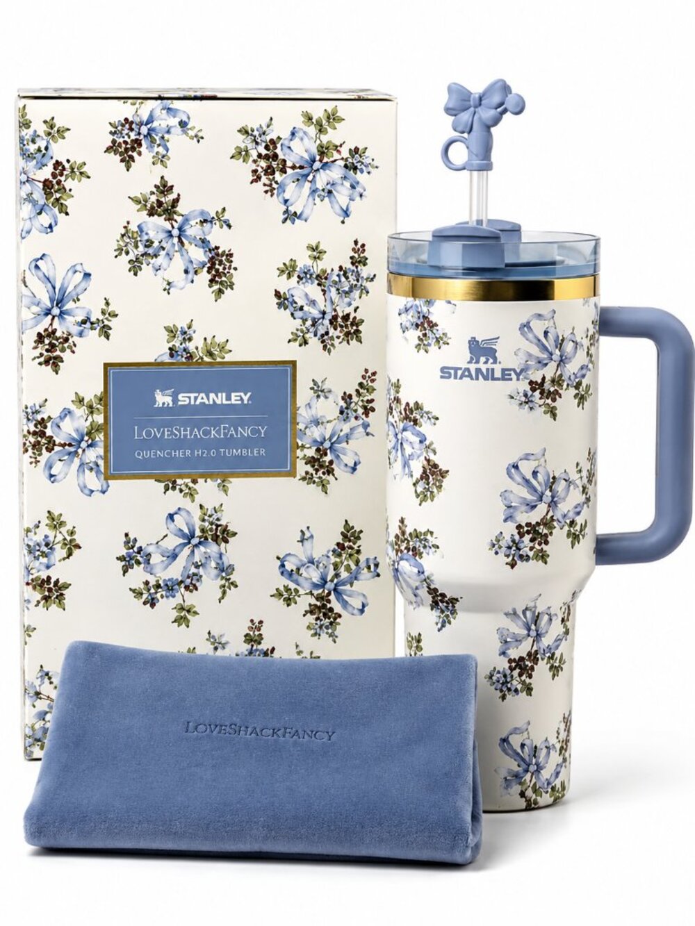 X Tumbler Love Shack Fancy 40oz Holiday Rosa Beaux Blue Gift Box Cup X Tumbler